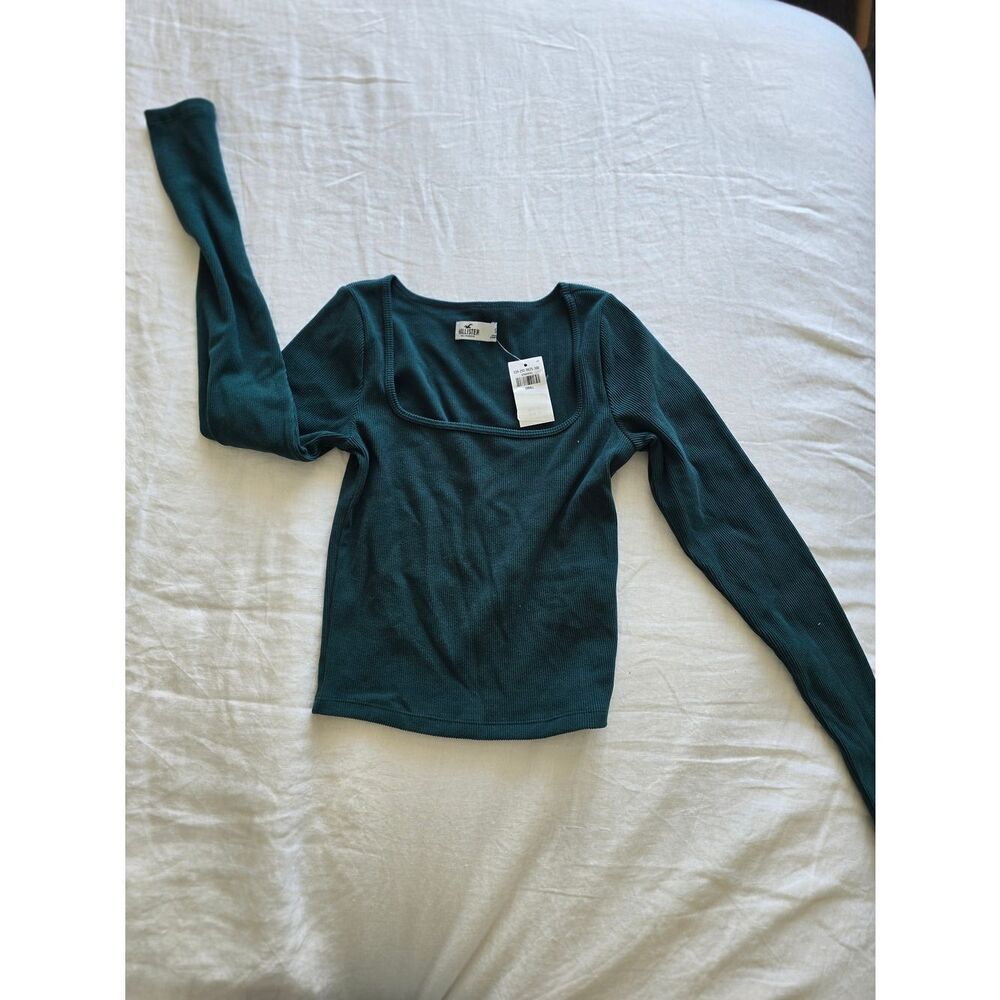 NWT Hollister Women's Square Neck Long Sleeve Top - Teal Green